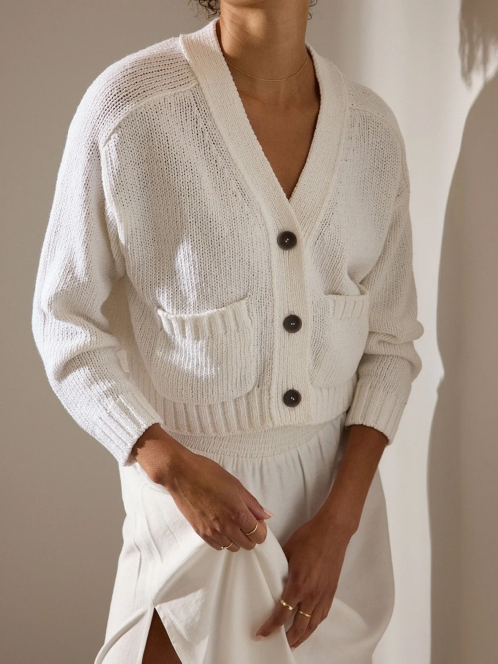 Brochu Walker Linen Blend Cropped Cardigan Salt White Size Large - Picture 5 of 9